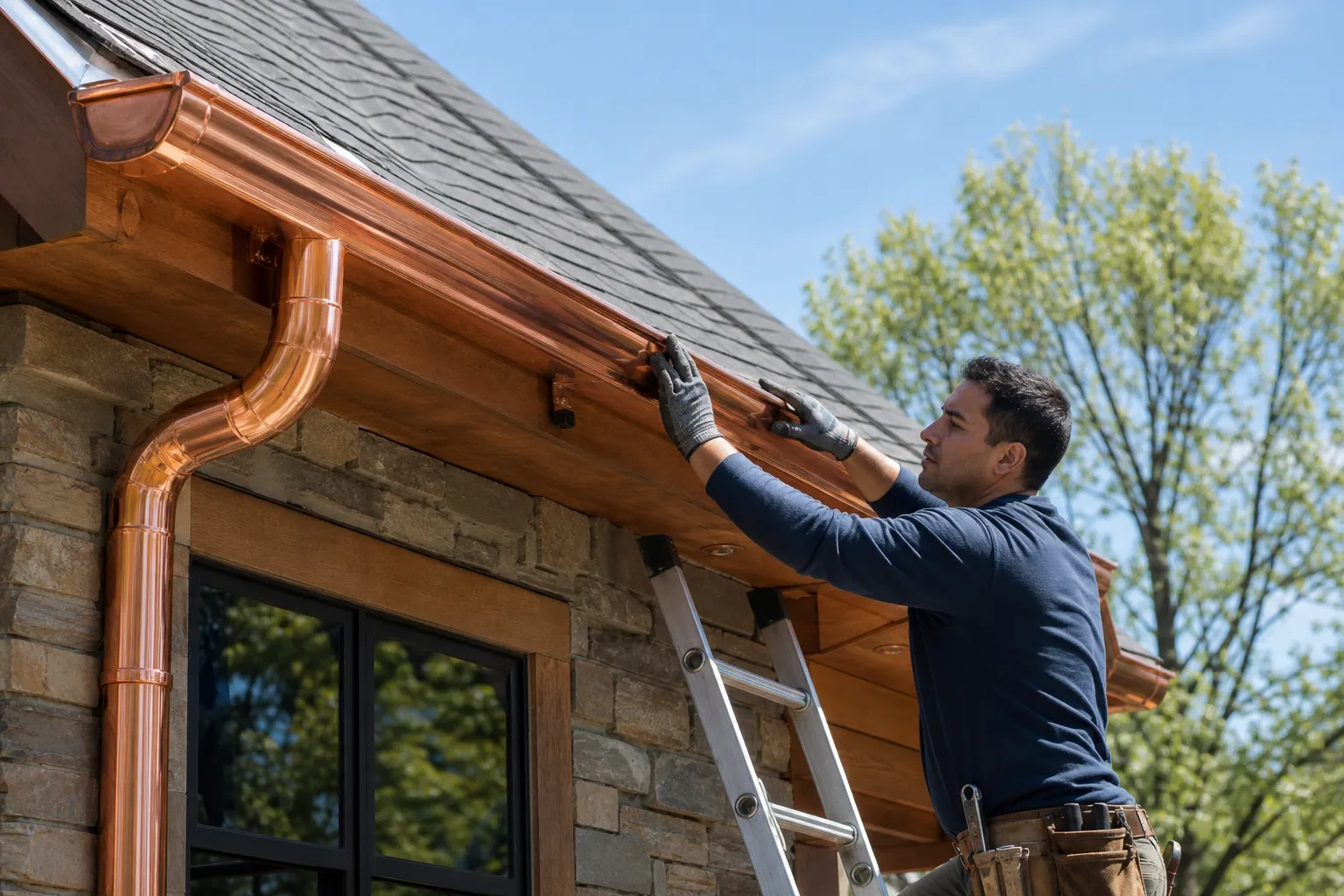 Copper gutter installation