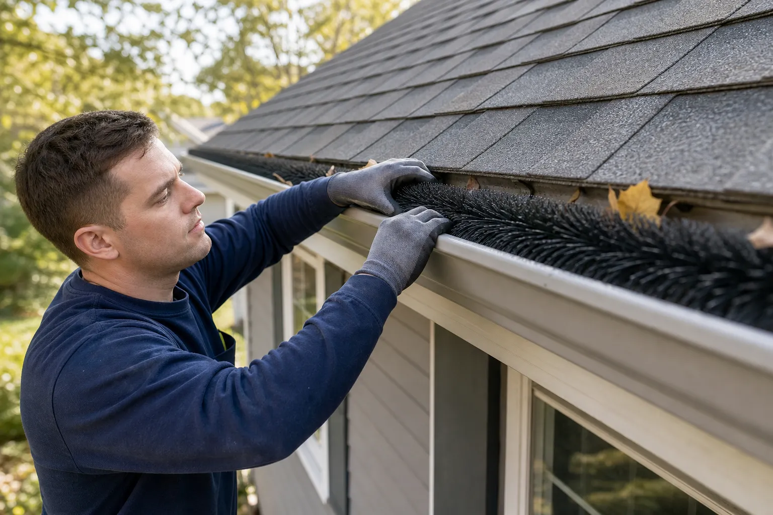 Brush guards for debris-prone gutters
