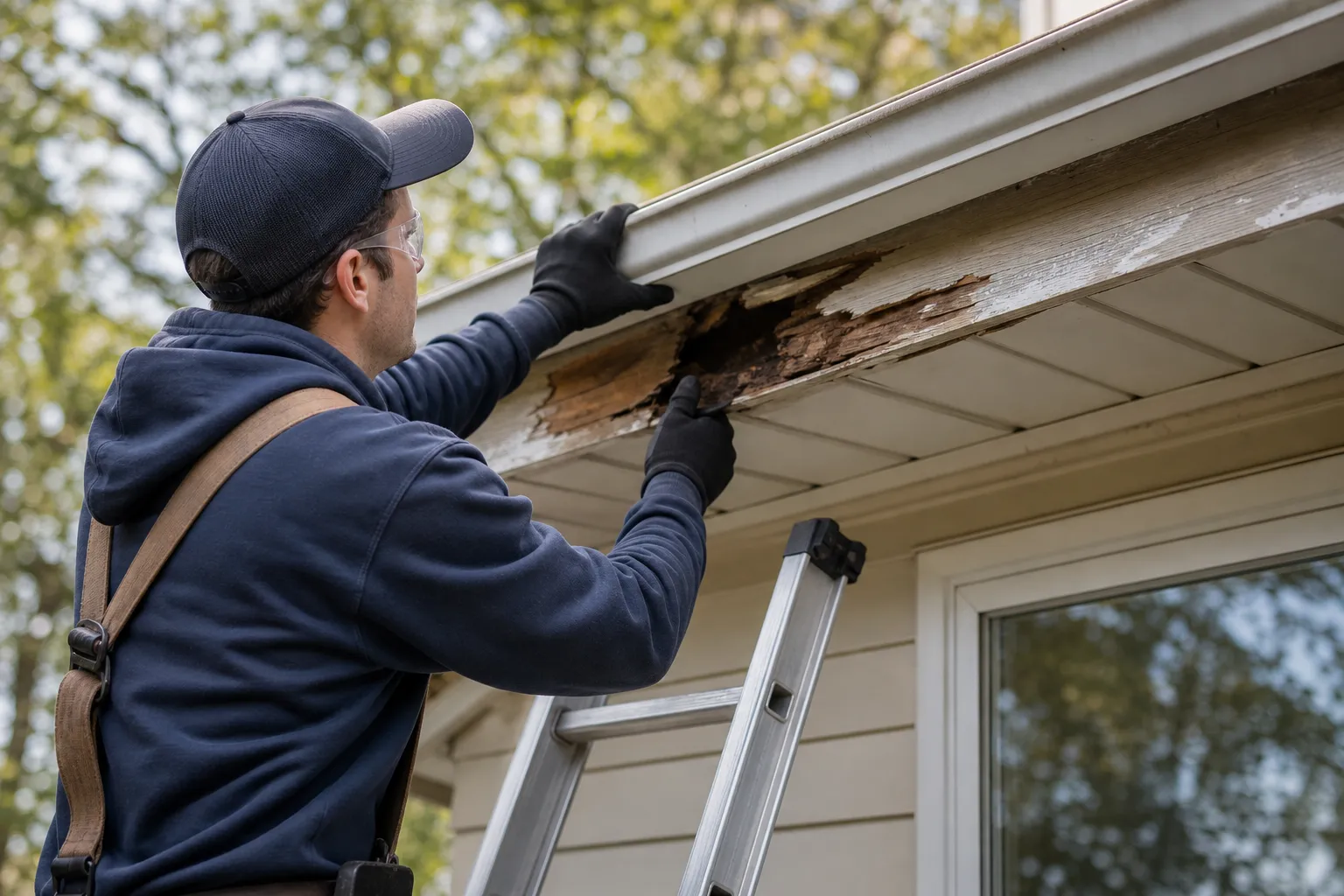 Repair damaged fascia before gutters pull away