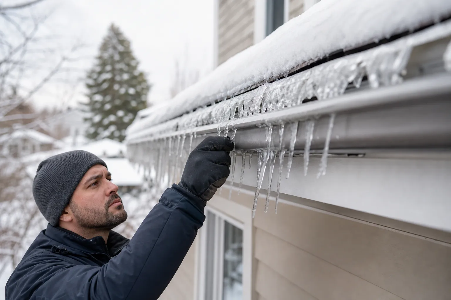 Ice buildup at gutters